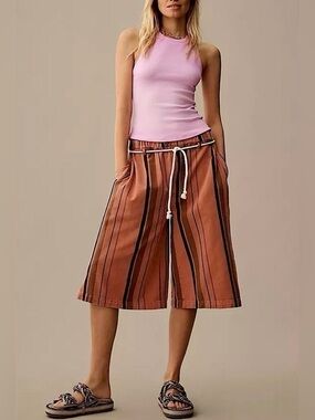 Anthropologie Pilcro cropped PJ wide leg striped soft jean long shorts